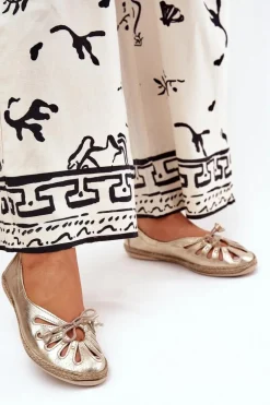 Płaskie Baleriny Z Naturalnej Skóry Zazoo 10179 Złote