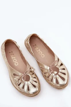 Płaskie Baleriny Z Naturalnej Skóry Zazoo 10179 Złote