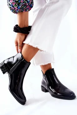 Płaskie Botki Ocieplane Lakierowane Sergio Leone BT540 Czarne