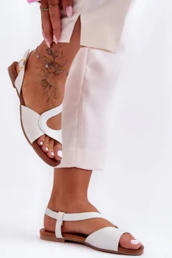 Płaskie Damskie Sandały S.Barski 541-22 Srebrne