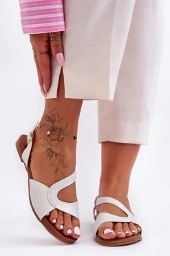 Płaskie Damskie Sandały S.Barski 541-22 Srebrne