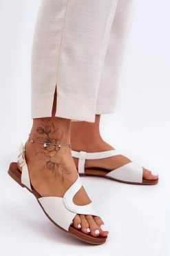 Płaskie Damskie Sandały S.Barski 541-22 Srebrne