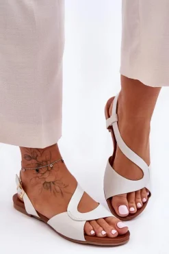 Płaskie Damskie Sandały S.Barski 541-22 Srebrne