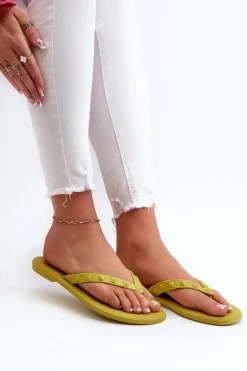 Płaskie Elastyczne Klapki Japonki Damskie ZAXY JJ285253 Limonkowe