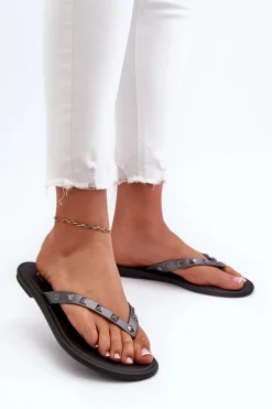 Płaskie Elastyczne Klapki Japonki Damskie ZAXY JJ285297 Szaro-Czarne