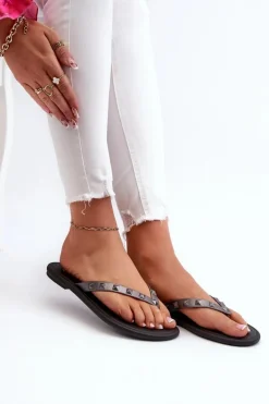 Płaskie Elastyczne Klapki Japonki Damskie ZAXY JJ285297 Szaro-Czarne