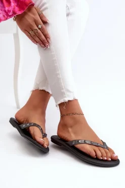 Płaskie Elastyczne Klapki Japonki Damskie ZAXY JJ285297 Szaro-Czarne