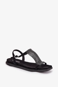 Płaskie Eleganckie Sandały Damskie Z Kryształkami Artiker 56C1370 Czarne