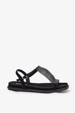 Płaskie Eleganckie Sandały Damskie Z Kryształkami Artiker 56C1370 Czarne