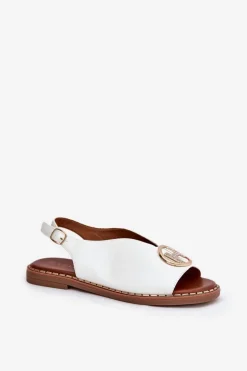 Płaskie Eleganckie Sandały Z Ozdobą Białe Iseliria