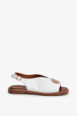Płaskie Eleganckie Sandały Z Ozdobą Białe Iseliria