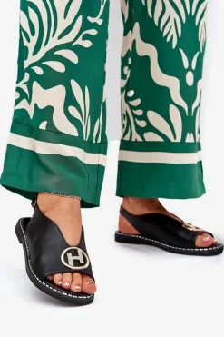 Płaskie Eleganckie Sandały Z Ozdobą Czarne Iseliria