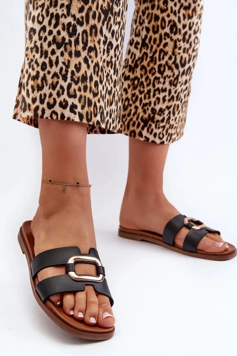 Płaskie Klapki Damskie Z Eko Skóry Sergio Leone SK077H Czarne