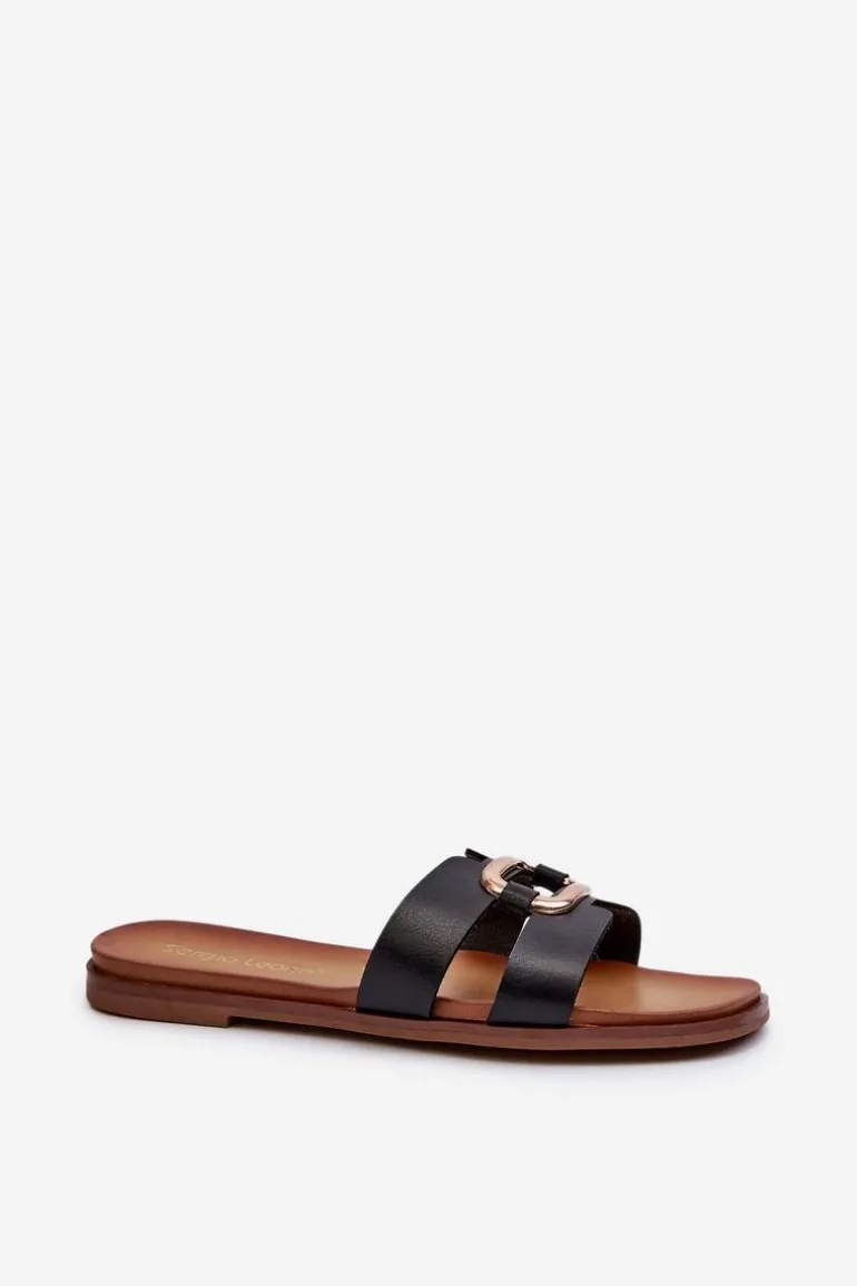 Płaskie Klapki Damskie Z Eko Skóry Sergio Leone SK077H Czarne