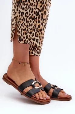 Płaskie Klapki Damskie Z Eko Skóry Sergio Leone SK077H Czarne