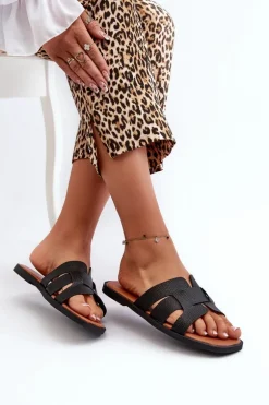 Płaskie Klapki Damskie Z Eko Skóry Czarne Risamay