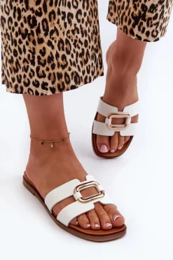 Płaskie Klapki Damskie Z Eko Skóry Sergio Leone SK077H Białe