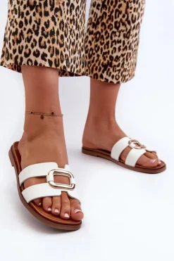 Płaskie Klapki Damskie Z Eko Skóry Sergio Leone SK077H Białe