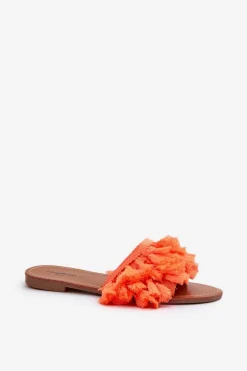 Płaskie Klapki Damskie Z Frędzlami Pomarańczowe Rialle