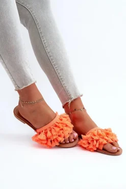 Płaskie Klapki Damskie Z Frędzlami Pomarańczowe Rialle