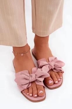 Płaskie Klapki Damskie Z Kokardką Różowe Tobin