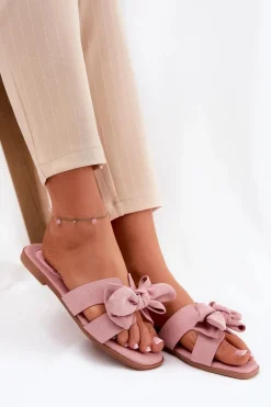 Płaskie Klapki Damskie Z Kokardką Różowe Tobin