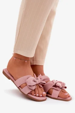 Płaskie Klapki Damskie Z Kokardką Różowe Tobin