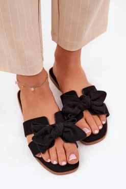 Płaskie Klapki Damskie Z Kokardką Czarne Tobin