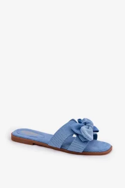 Płaskie Klapki Damskie Z Kokardką Niebieskie Tobin