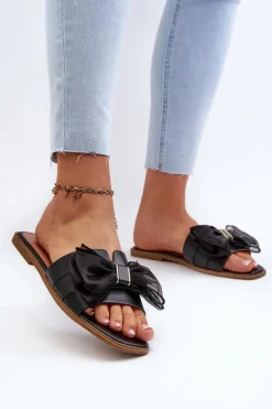 Płaskie Klapki Damskie Z Kokardą Czarne Balinda