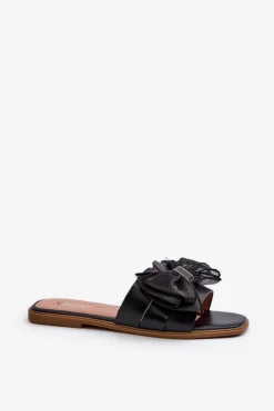Płaskie Klapki Damskie Z Kokardą Czarne Balinda