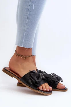 Płaskie Klapki Damskie Z Kokardą Czarne Balinda