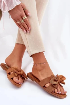 Płaskie Klapki Damskie Z Kokardką Camel Tobin