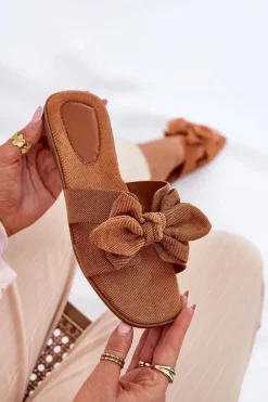 Płaskie Klapki Damskie Z Kokardką Camel Tobin