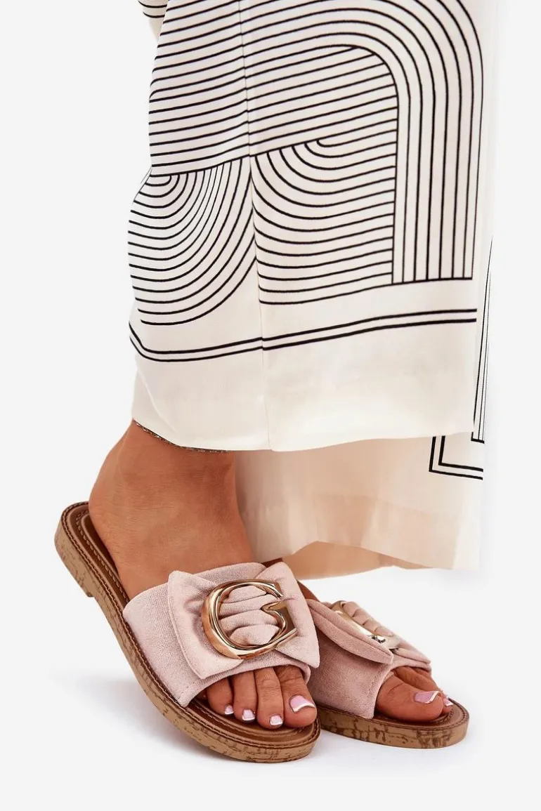 Płaskie Klapki Damskie Z Ozdobnym Detalem Różowe Nellodra