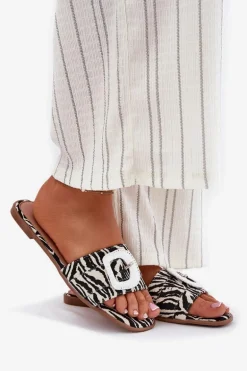 Płaskie Klapki Damskie Z Ozdobną Klamrą Zebra Clariola