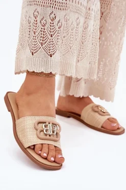 Płaskie Klapki Damskie Z Ozdobnym Detalem Beżowe Nenitta