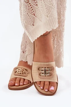 Płaskie Klapki Damskie Z Ozdobnym Detalem Beżowe Nenitta