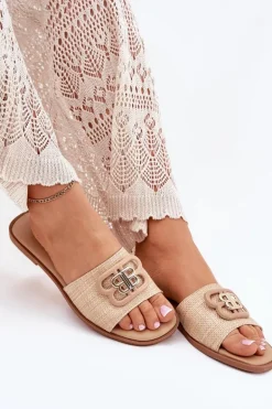 Płaskie Klapki Damskie Z Ozdobnym Detalem Beżowe Nenitta