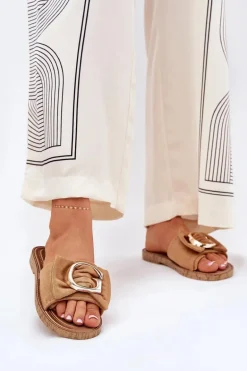 Płaskie Klapki Damskie Z Ozdobnym Detalem Camel Nellodra