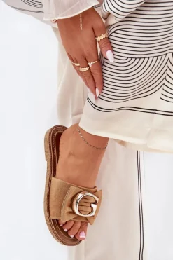 Płaskie Klapki Damskie Z Ozdobnym Detalem Camel Nellodra