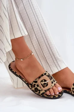 Płaskie Klapki Damskie Z Ozdobną Klamrą Panterka Clariola