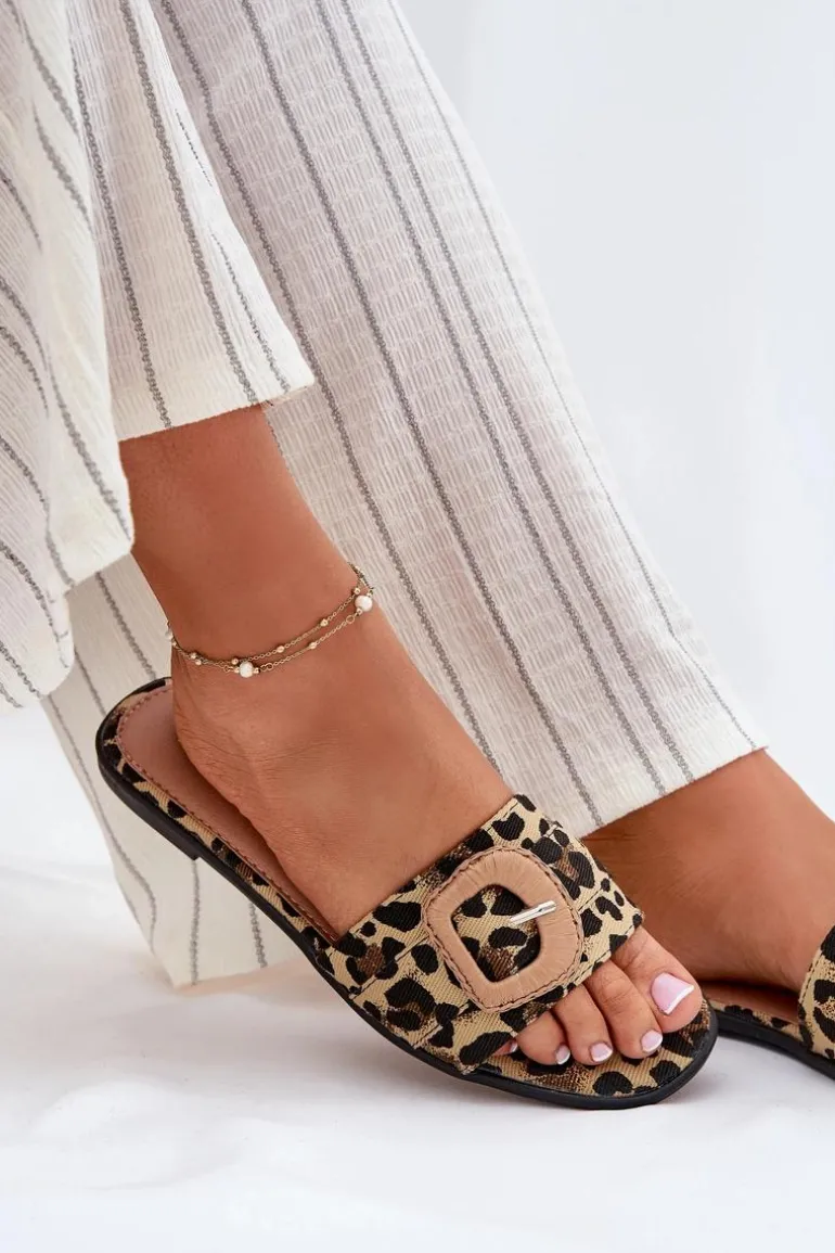 Płaskie Klapki Damskie Z Ozdobną Klamrą Panterka Clariola