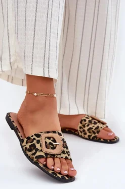 Płaskie Klapki Damskie Z Ozdobną Klamrą Panterka Clariola