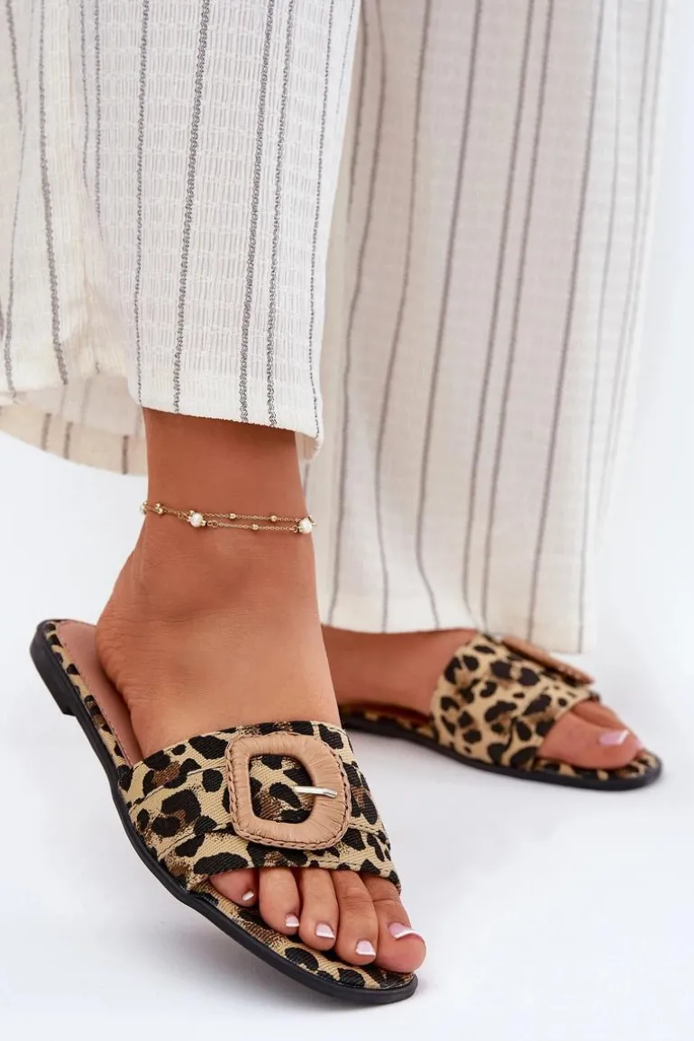 Płaskie Klapki Damskie Z Ozdobną Klamrą Panterka Clariola