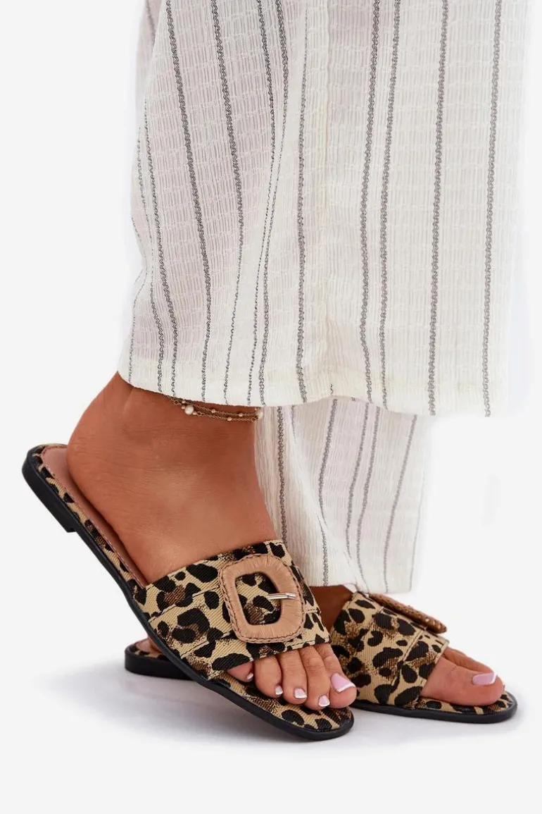 Płaskie Klapki Damskie Z Ozdobną Klamrą Panterka Clariola