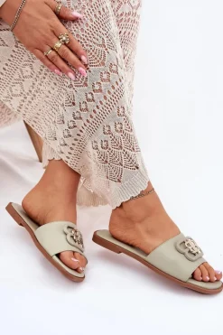 Płaskie Klapki Damskie Z Ozdobnym Detalem Zielone Nenitta