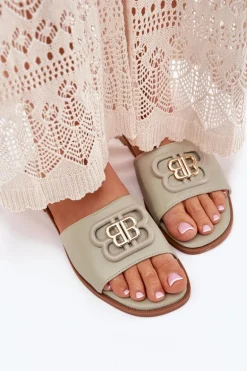 Płaskie Klapki Damskie Z Ozdobnym Detalem Zielone Nenitta