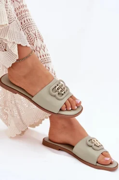 Płaskie Klapki Damskie Z Ozdobnym Detalem Zielone Nenitta