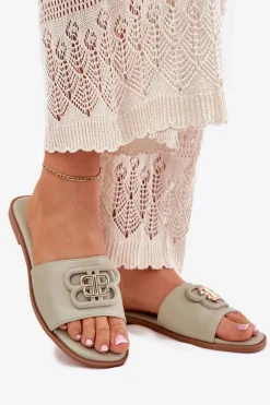 Płaskie Klapki Damskie Z Ozdobnym Detalem Zielone Nenitta